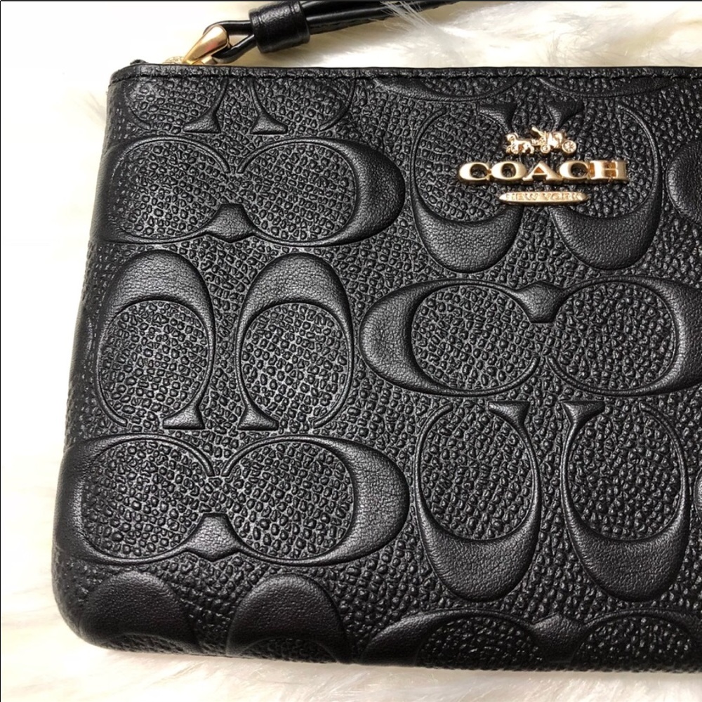 NWT Black Embossed Coach Wristlet - Picture 3 of 6